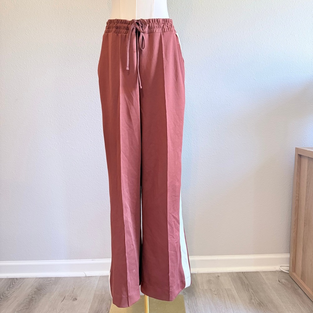 Zara Retro Mauve Tailored Track Pants Wide Leg Side Stripe Sport Casual XL